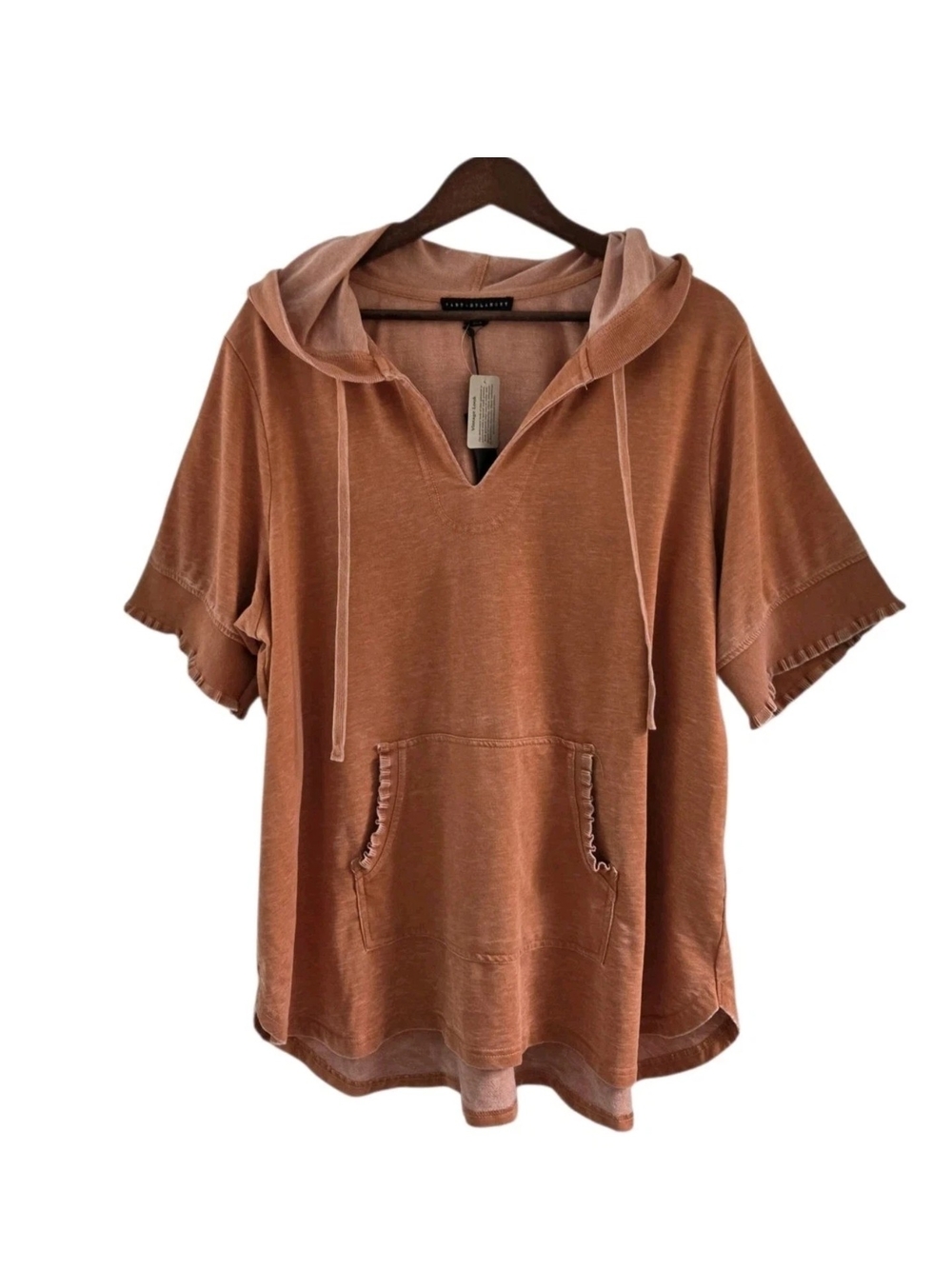 Jane + Delancey Terracotta Hooded Vintage Look Short Sleeve Shirt Top Size 2X